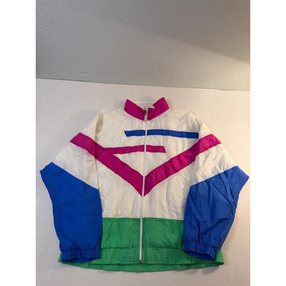 VTG 80’s Blue Green Purple Nylon Jacket Athletic Wear WindBreaker Size M Retro